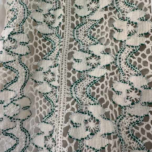 NWOT BDG Urban Outfitters Cream Green Crochet Lace Short Sleeve Button Down / sm - Picture 8 of 11